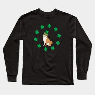 Saint Patrick's Day with Shiba Inu and Cloverleaf Long Sleeve T-Shirt